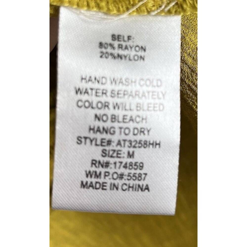 Alythea M Mustard Gold Crinkle Wrap Blouse High Low Boho Rayon Top - Picture 10 of 13